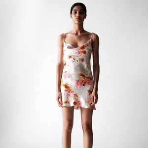Zara Floral Print Satin Effect Mini Dress